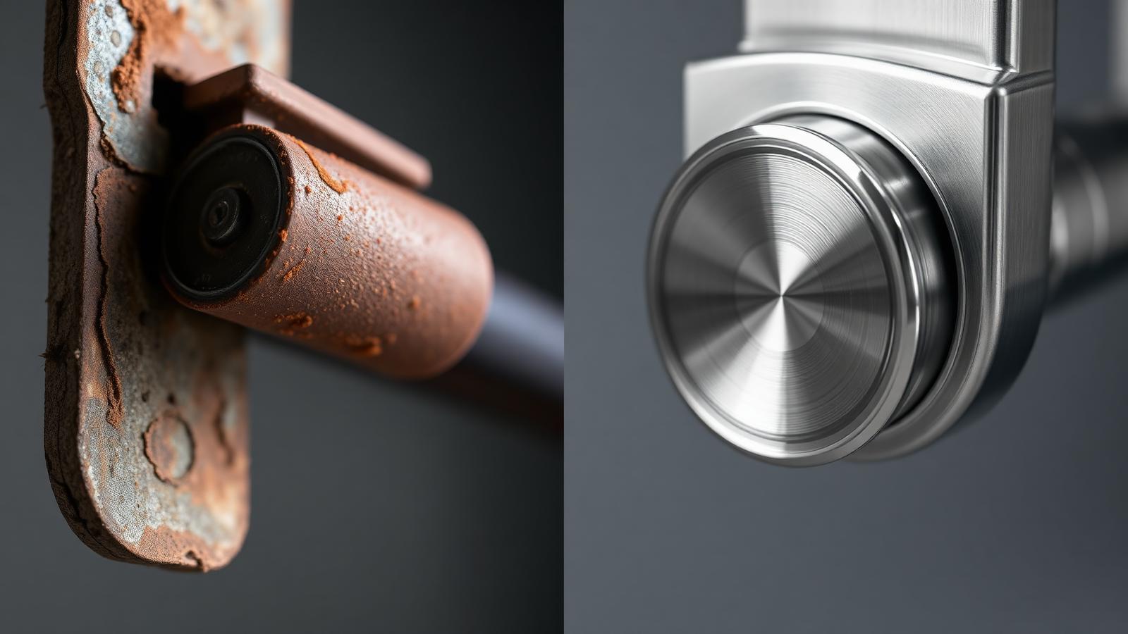 Corroded vs new stainless steel sliding door roller
