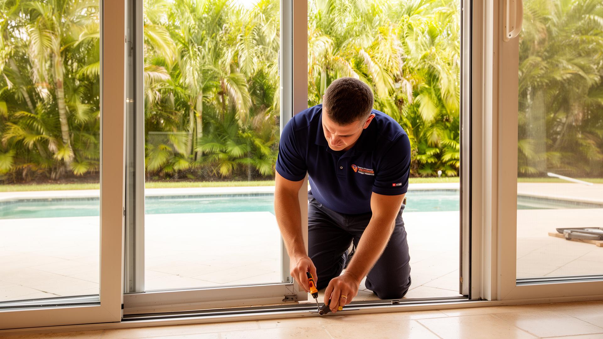 Naples sliding door repair technician fixing a sliding glass patio door